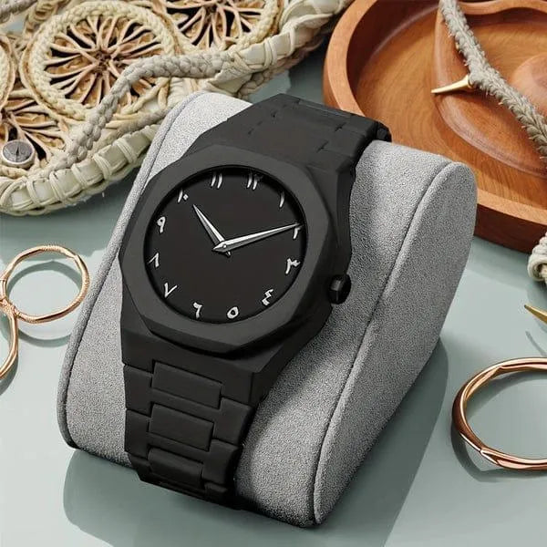 "The Obsidian Arabic" – Premium Matte Black Minimalist Timepiece
