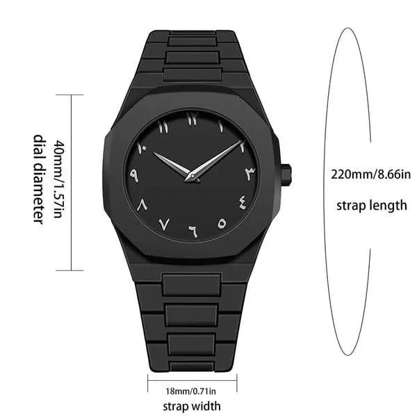 "The Obsidian Arabic" – Premium Matte Black Minimalist Timepiece
