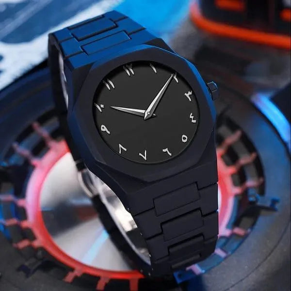 "The Obsidian Arabic" – Premium Matte Black Minimalist Timepiece
