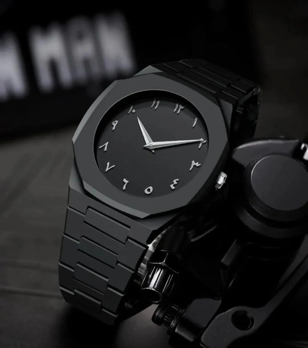 "The Obsidian Arabic" – Premium Matte Black Minimalist Timepiece
