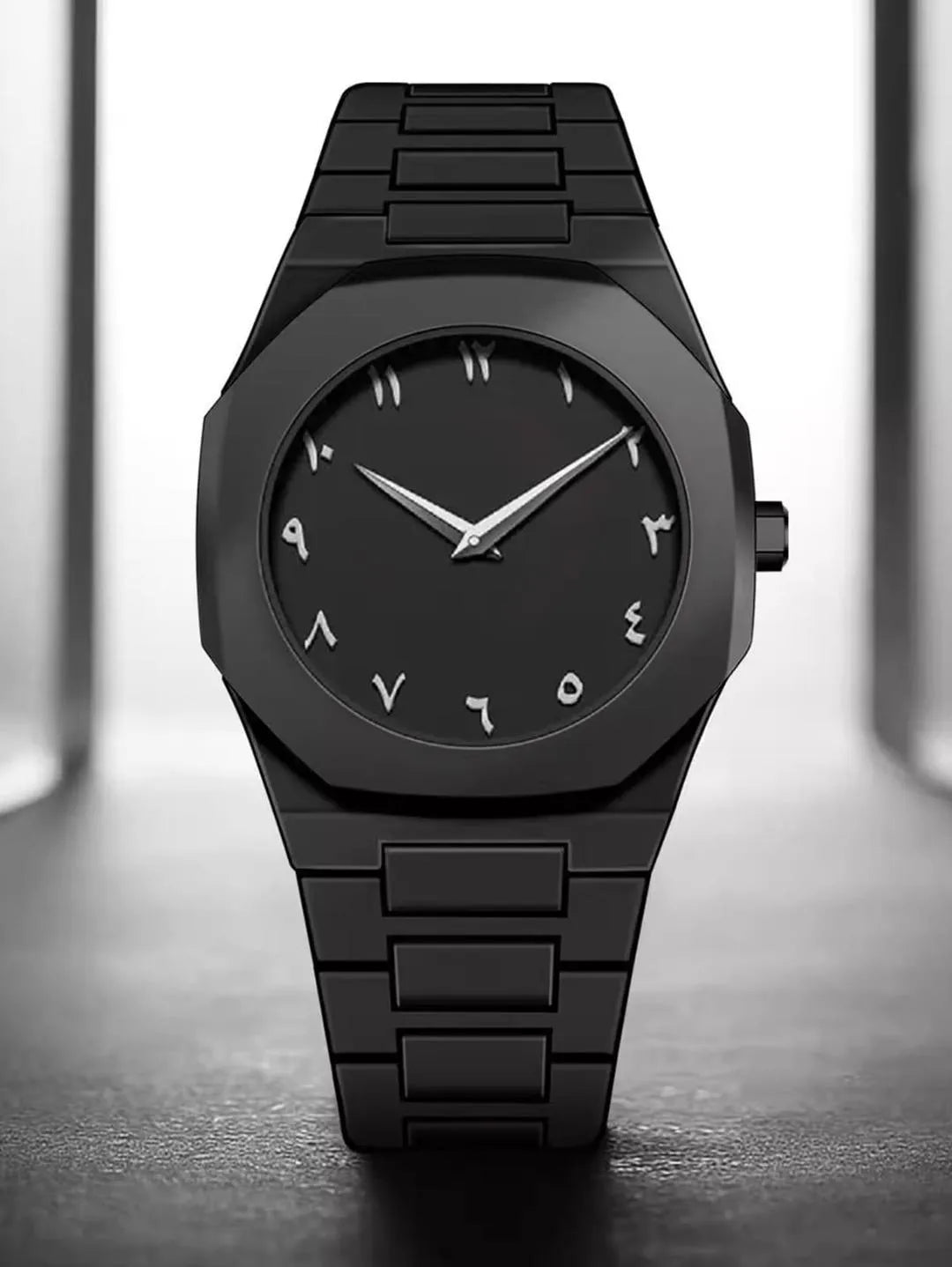 "The Obsidian Arabic" – Premium Matte Black Minimalist Timepiece