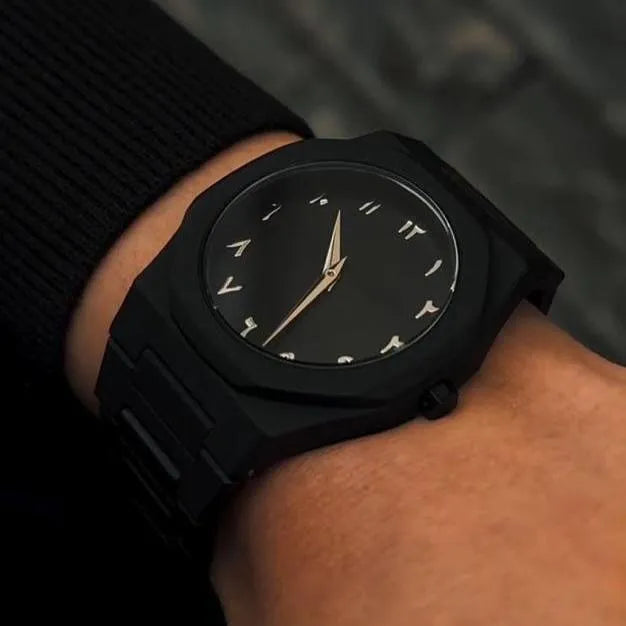 "The Obsidian Arabic" – Premium Matte Black Minimalist Timepiece
